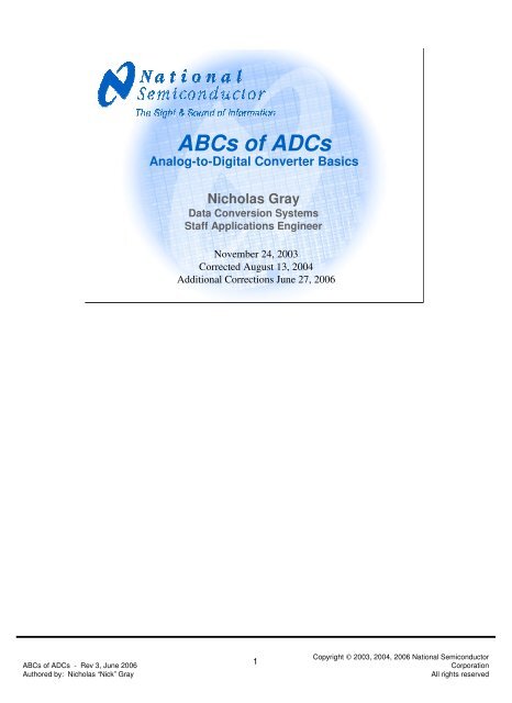 ABCs of ADCs - Analog-to-Digital Converter Basics (PDF)