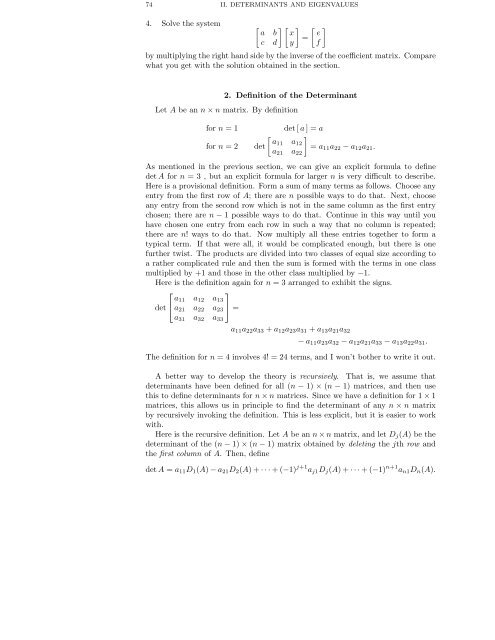 DETERMINANTS AND EIGENVALUES 1. Introduction Gauss ...