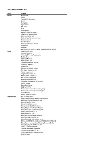 FILMART 08 - List of Exhibitors