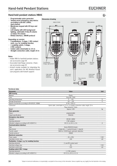 Hand-held Pendant Stations - EUCHNER GmbH + Co. KG