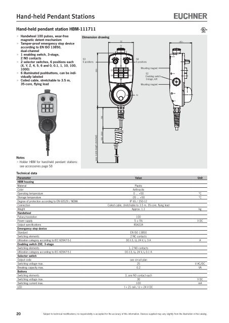 Hand-held Pendant Stations - EUCHNER GmbH + Co. KG