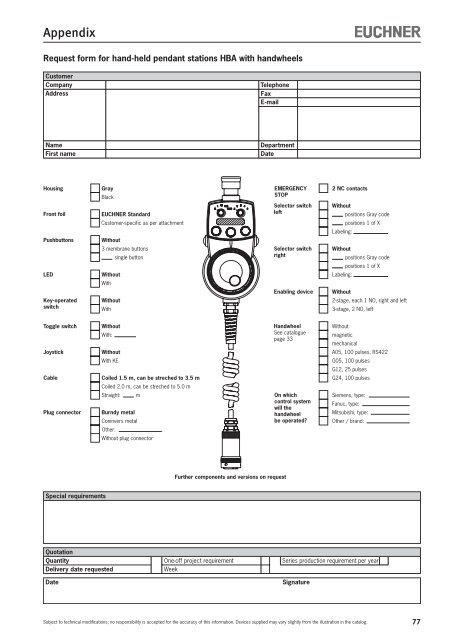 Hand-held Pendant Stations - EUCHNER GmbH + Co. KG