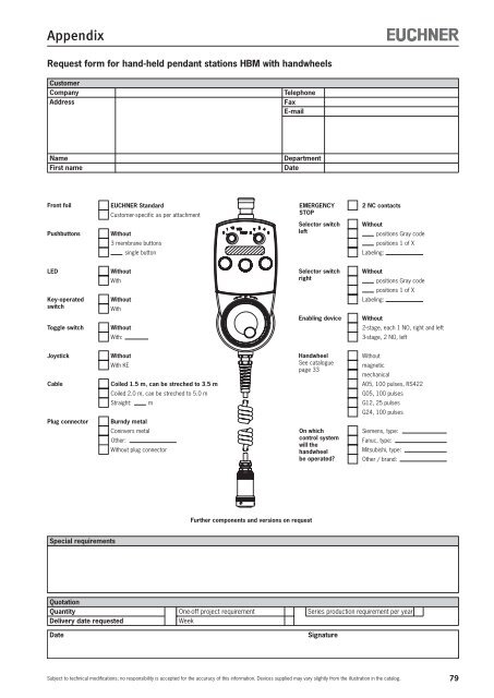 Hand-held Pendant Stations - EUCHNER GmbH + Co. KG