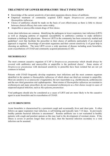 TREATMENT OF LOWER RESPIRATORY TRACT INFECTION