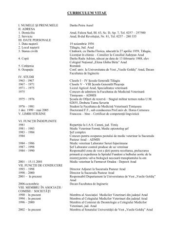 curriculum vitae - Universitatea de Vest "Vasile Goldis" din Arad