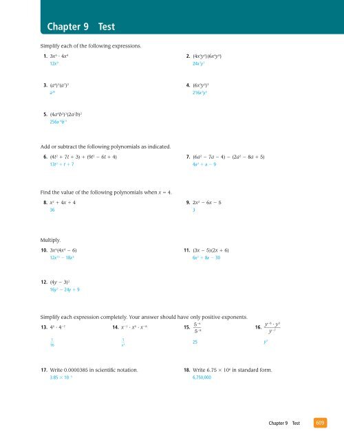 Exponents and Polynomials - XYZ Custom Plus