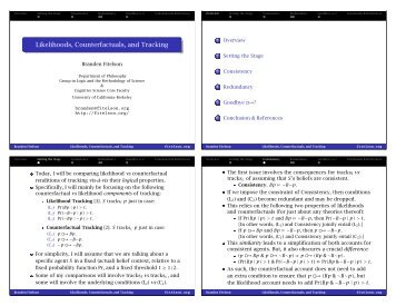 Likelihoods, Counterfactuals, and Tracking - Philosophy - University ...