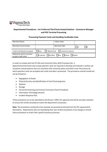 Payment Cards Departmental Procedures Template - University ...