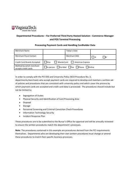 Payment Cards Departmental Procedures Template - University ...