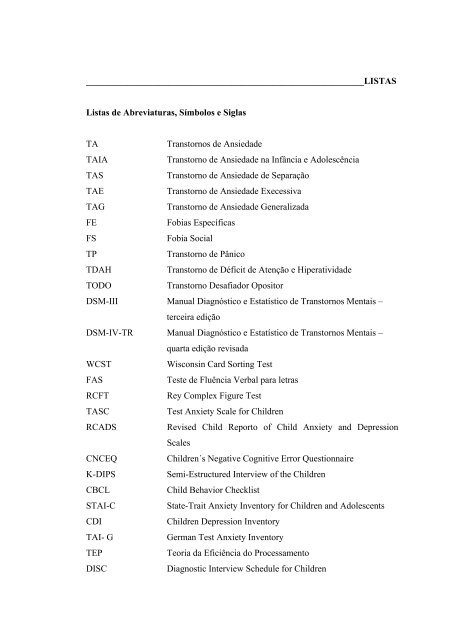 Aspectos neuropsicolÃ³gicos dos transtornos de ansiedade na ...