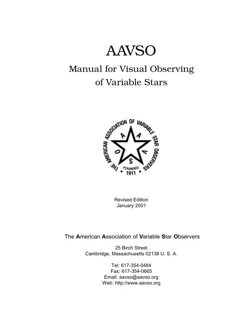 Manual for Visual Observing of Variable Stars
