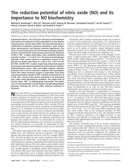 The reduction potential of nitric oxide (NO) and its importance to NO