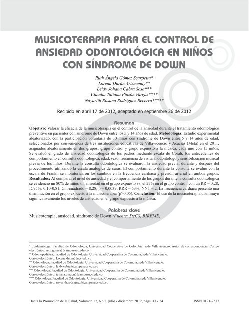 musicoterapia para el control de ansiedad odontológica en niños ...