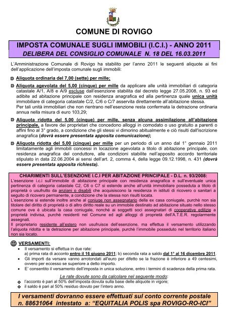 comune di rovigo imposta comunale sugli immobili (ici) - anno 2011 ...