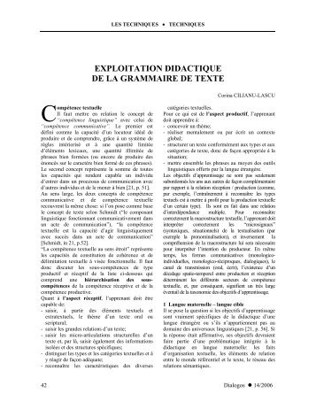 EXPLOITATION DIDACTIQUE DE LA GRAMMAIRE DE TEXTE