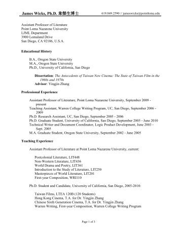 Curriculum Vitae - Point Loma Nazarene University