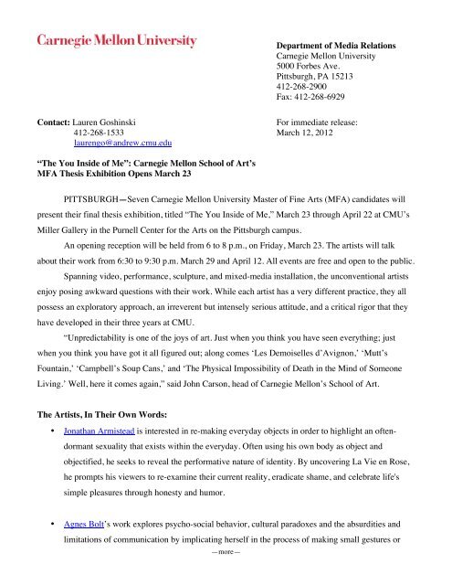 Press release March 12, 2012 - Miller Gallery - Carnegie Mellon ...