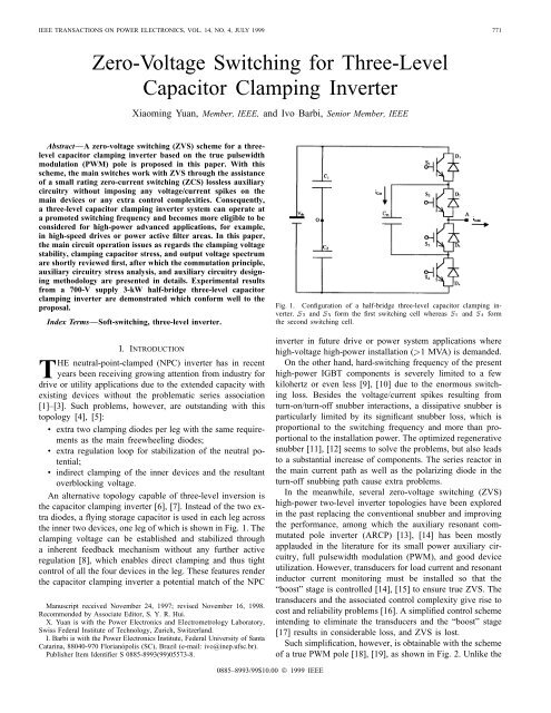 Zero-voltage switching for three-level capacitor clamping ... - Ivo Barbi