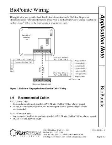 BioPointe Wiring BioPointe Application Note - Keri Systems