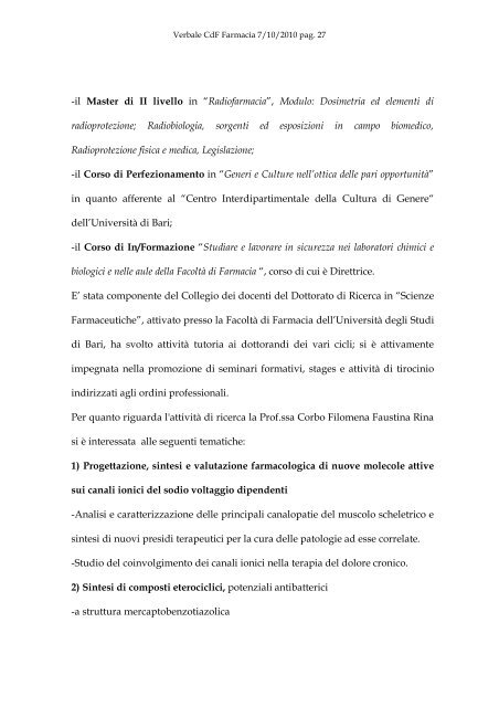 VERBALE DELLA SEDUTA DEL CONSIGLIO DI FACOLTA' DI ...