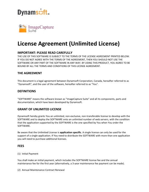 ImageCapture Suite License Agreement (Unlimited  - Dynamsoft