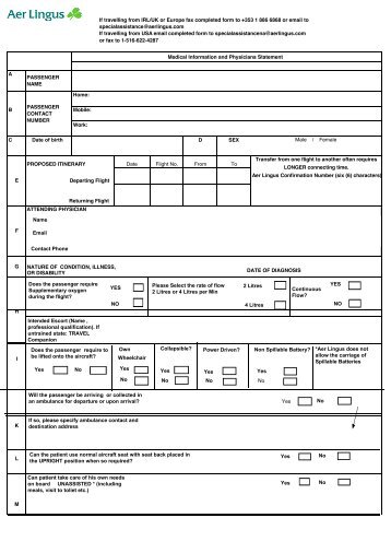 incad – incapacitated passengers handling advice form - Aer Lingus