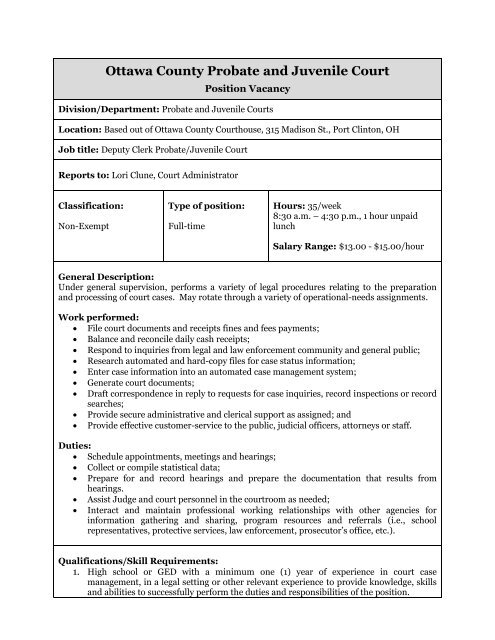 Job Description Form - Ottawa County