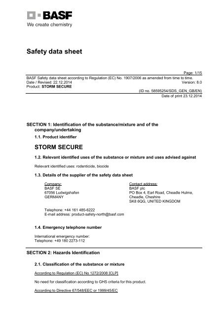 Storm Secure MSDS - Pest Control Management - BASF