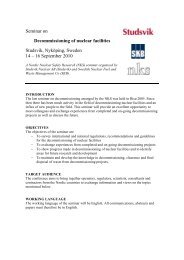 Seminar on Decommissioning of nuclear facilities Studsvik ...