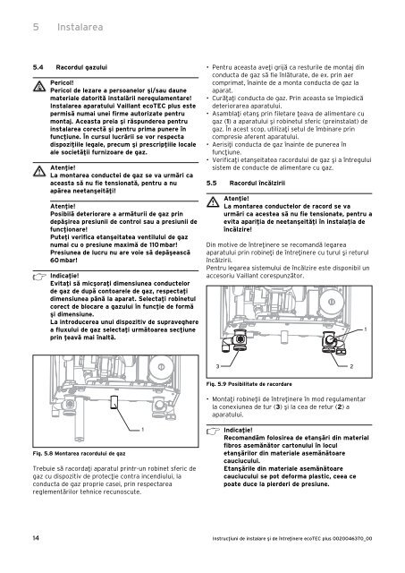 ecoTEC PLUS 65kW - instructiuni de instalare si intretinere ... - Vaillant