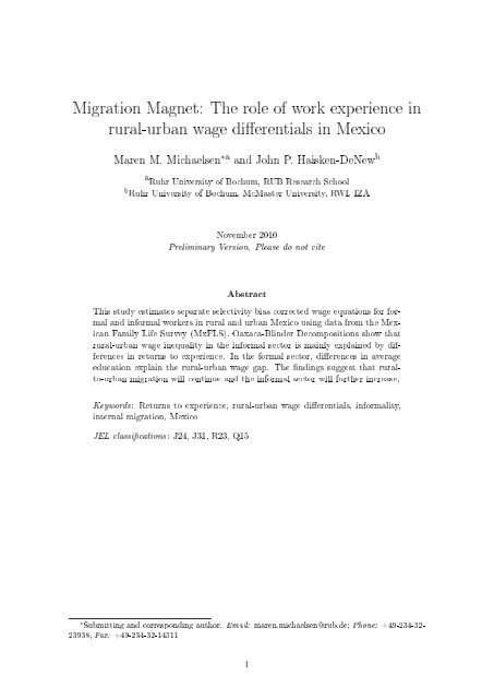 Migration Magnet: The role of work experience in rural-urban wage ...