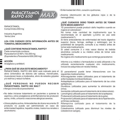 345070A PARACETAMOL 650 MAX PROSPECTO P2 - Raffo