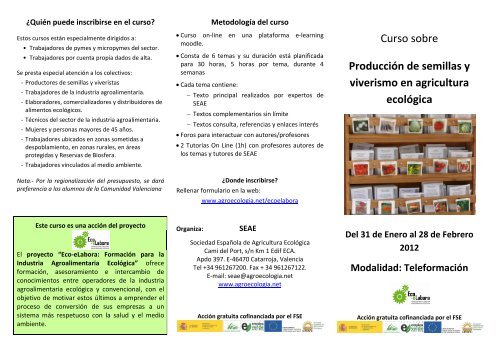 trÃ­ptico del curso - Sociedad EspaÃ±ola de Agricultura EcolÃ³gica