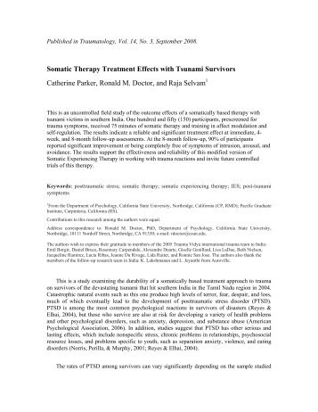 Somatic Therapy Treatment Effects with Tsunami Survivors ...