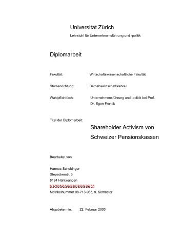 UniversitÃƒÂ¤t ZÃƒÂ¼rich Diplomarbeit Shareholder Activism von Schweizer ...