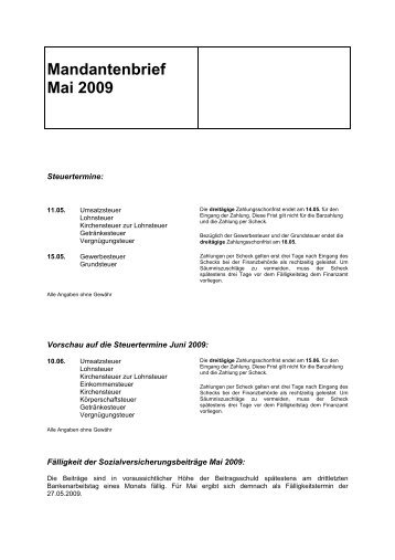 Mandantenbrief Mai 2009 - Bartmann-stb.de