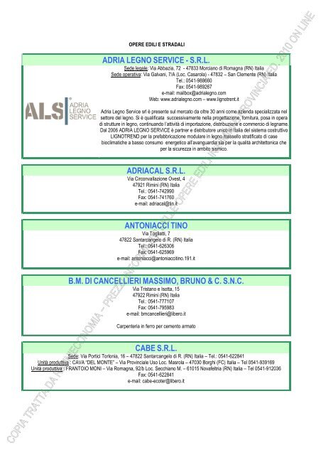 PREZZI INFORMATIVI DELLE IN RIMINI E PROVINCIA Edizione ...