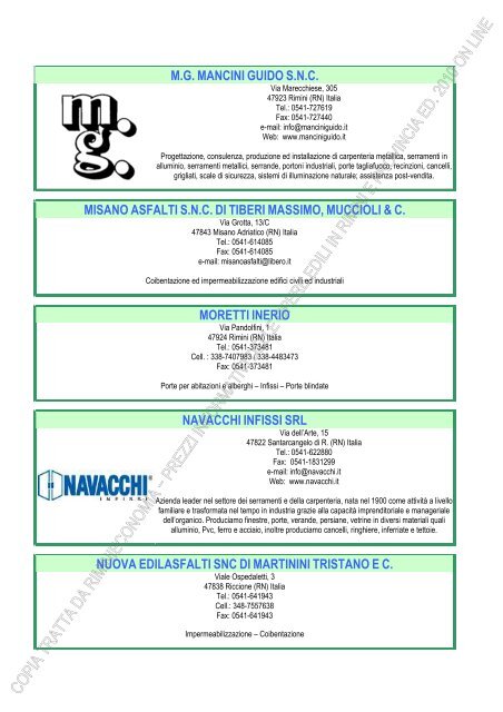 PREZZI INFORMATIVI DELLE IN RIMINI E PROVINCIA Edizione ...