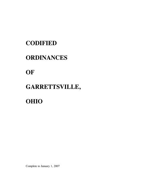 Codified Ordinances Of Garrettsville Ohio Village