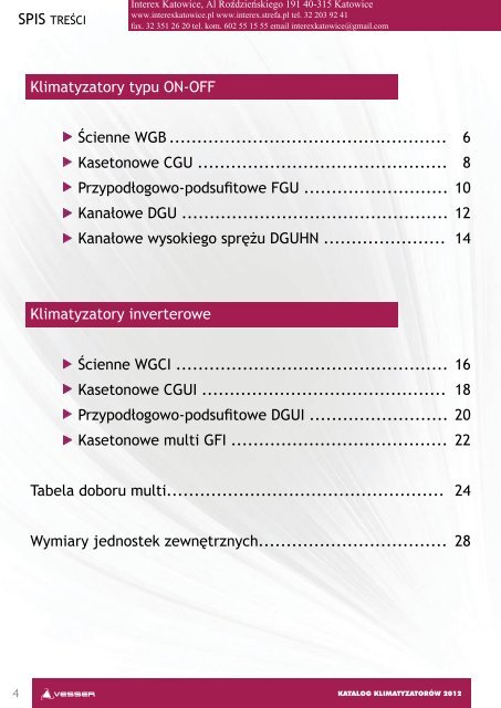 Klimatyzacja VESSER - Katalog - Interex Katowice
