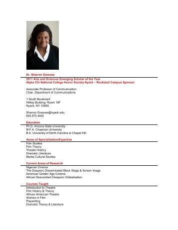 Dr. Sharron Greaves 2011 Arts and Sciences ... - Nyack College
