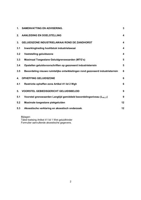 GELUIDSBELEID Bedrijventerreinen De Zandhorst en De Vork