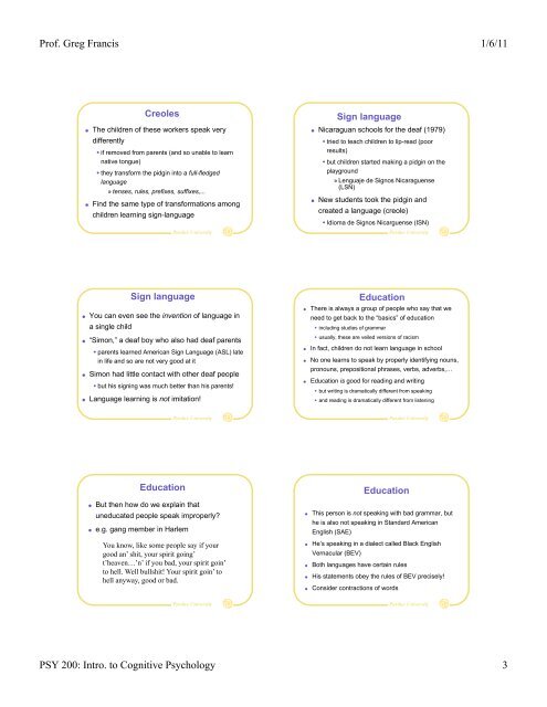 Introduction to Cognitive Psychology - Department of Psychological ...