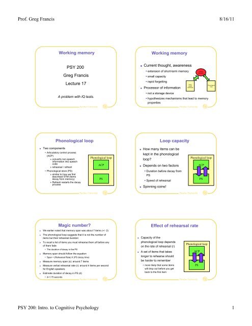 Introduction to Cognitive Psychology - Department of Psychological ...