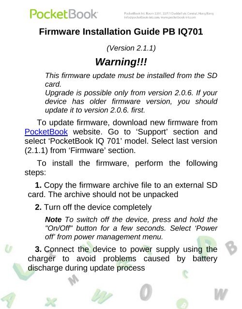 FW Update manual IQ701 - PocketBook