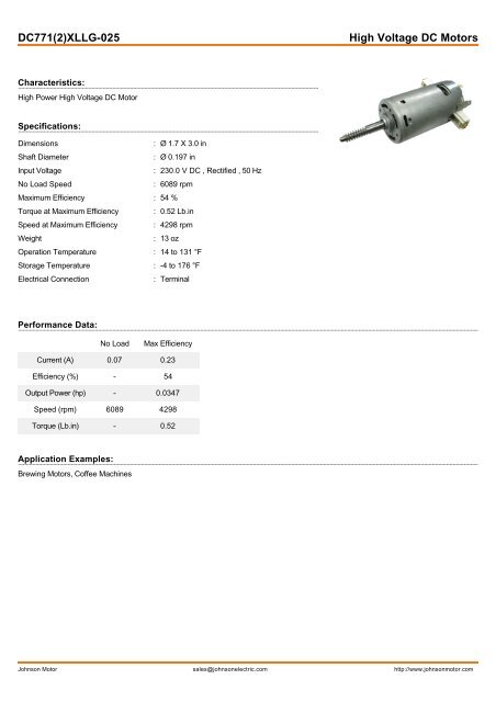 DC771(2)XLLG-025 High Voltage DC Motors - Johnson Electric