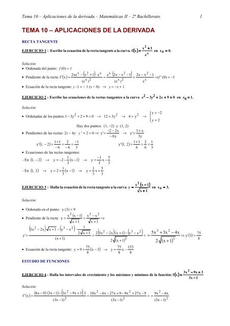 TEMA 10 â APLICACIONES DE LA DERIVADA ( )3