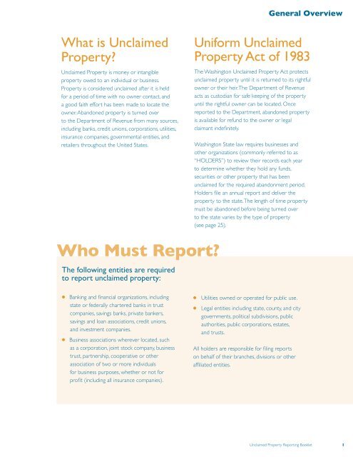 Unclaimed Property Reporting Booklet - Washington State Digital ...