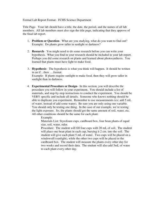 hypothesis examples lab report