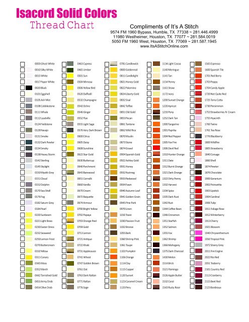 Printable Isacord Thread Color Chart